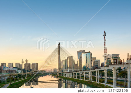 Urban cityscape with a cable-stayed bridge in Sao Paulo. Urban cityscape with a cable-stayed bridge in Sao Paulo. 127422196