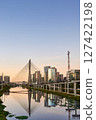 Urban cityscape with a cable-stayed bridge in Sao Paulo. 127422198