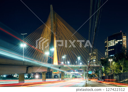 Urban cityscape with a cable-stayed bridge in Sao Paulo. Urban cityscape with a cable-stayed bridge in Sao Paulo. 127422312