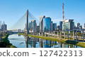 Urban cityscape with a cable-stayed bridge in Sao Paulo city. 127422313