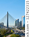 Cityscape with cable-stayed bridge, and city traffic in Sao Paulo city. 127422315