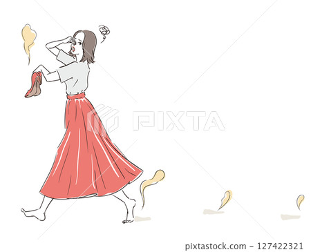 Cute woman troubled by the smell of pumps 127422321