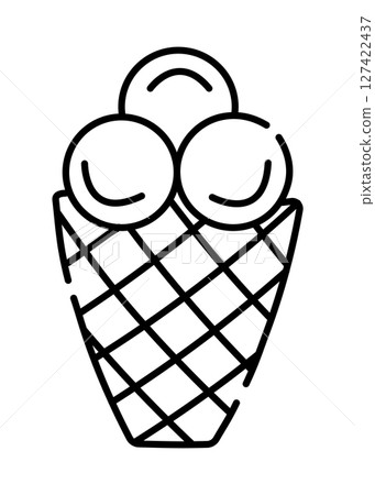 Ice cream waffle black and white vector line icon Ice cream waffle black and white vector line icon 127422437