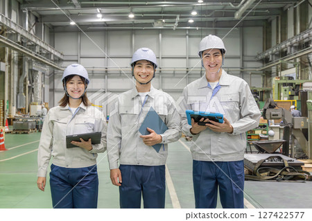 Group of workers working in a factory Group of workers working in a factory 127422577