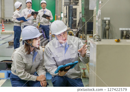 Group of workers working in a factory Group of workers working in a factory 127422579