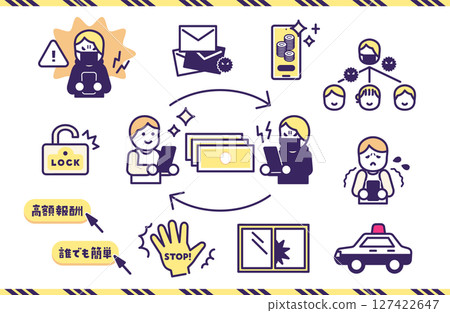 Illegal part-time jobs and fraud icon & illustration set Illegal part-time jobs and fraud icon & illustration set 127422647