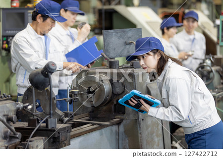 Group of workers working in a factory Group of workers working in a factory 127422712