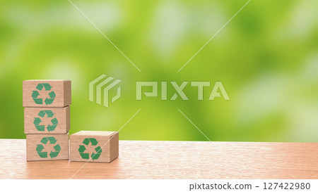 The Recycle symbol on Box for eco concept 3d Rendering. 127422980