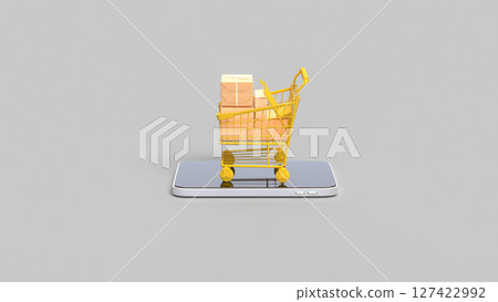 The Shopping cart on mobile for online concept 3d Rendering. The Shopping cart on mobile for online concept 3d Rendering. 127422992