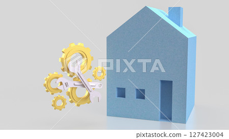 The Blue House and Gear for  fix or repair concept 3d Rendering. 127423004