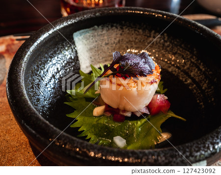 Chinese exquisite scallop dishes 127423092