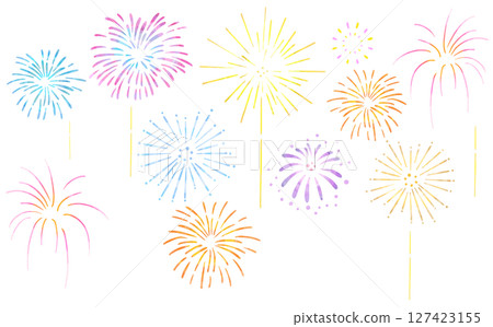 Colorful fireworks vector illustration set watercolor 127423155