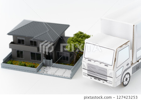 Miniature detached house and truck Miniature detached house and truck 127423253