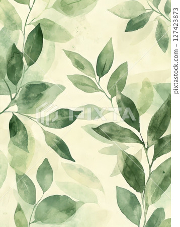 Watercolor leafy pattern with green foliage over cream background. Watercolor leafy pattern with green foliage over cream background. 127423873