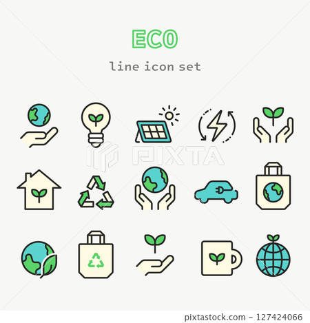 Eco Friendly Line Icons for Sustainability and Green Living 127424066