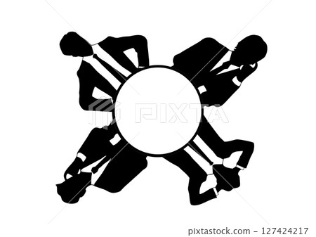 Silhouette illustration of businessmen working in a group around a round table Silhouette illustration of businessmen working in a group around a round table 127424217