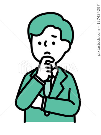 向量圖的一名男子帶著擔憂的表情和姿勢 向量圖的一名男子帶著擔憂的表情和姿勢 127424297