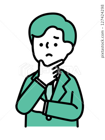 向量圖的一名男子帶著困擾的表情和姿勢 向量圖的一名男子帶著困擾的表情和姿勢 127424298