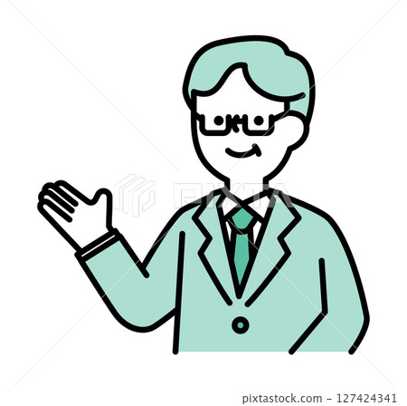 Vector illustration of a senior male business person in a suit talking with a smile Vector illustration of a senior male business person in a suit talking with a smile 127424341