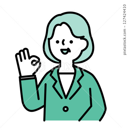 Vector illustration of a middle-aged and senior female business person in a suit smiling and posing positively Vector illustration of a middle-aged and senior female business person in a suit smiling and posing positively 127424410
