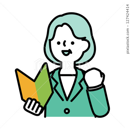 Vector illustration of middle-aged and senior women in business cheering with a smile while holding a beginner's mark Vector illustration of middle-aged and senior women in business cheering with a smile while holding a beginner's mark 127424414