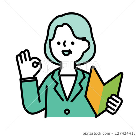 Vector illustration of a smiling middle-aged and senior women posing positively while holding a beginner's mark Vector illustration of a smiling middle-aged and senior women posing positively while holding a beginner's mark 127424415