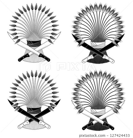 Wheat sheaf with machetes harvest symbol 127424433