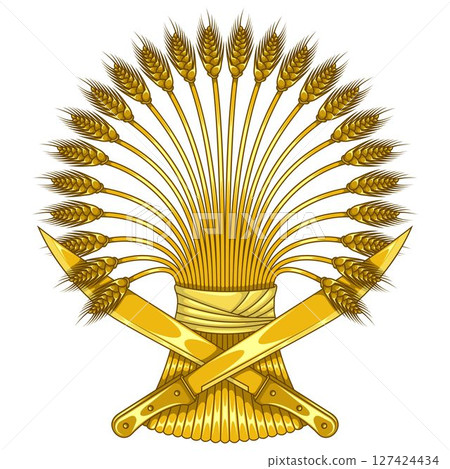 Wheat sheaf with machetes harvest symbol 127424434