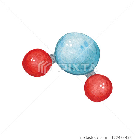 Chemical model of water molecule. Watercolor illustration hand drawn cartoon. Drawing for textile, for paper, cards and invitations. science, school, laboratory, research, biology, chemistry 127424455