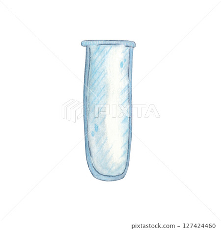 Empty laboratory test tube. Watercolor illustration hand drawn cartoon. Drawing for textile, for paper, cards and invitations. science, school, laboratory, glassware, liquid, biology, education Empty laboratory test tube. Watercolor illustration hand drawn cartoon. Drawing for textile, for paper, cards and invitations. science, school, laboratory, glassware, liquid, biology, education 127424460