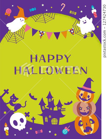 Halloween party background material with jack-o-lantern and ghosts, with text, vertical Halloween party background material with jack-o-lantern and ghosts, with text, vertical 127424730