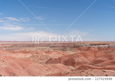Painted desert landscape in Petrified Forest National Park under clear skies 127424846