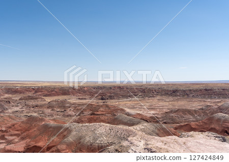 Painted desert landscape in Petrified Forest National Park under clear skies 127424849