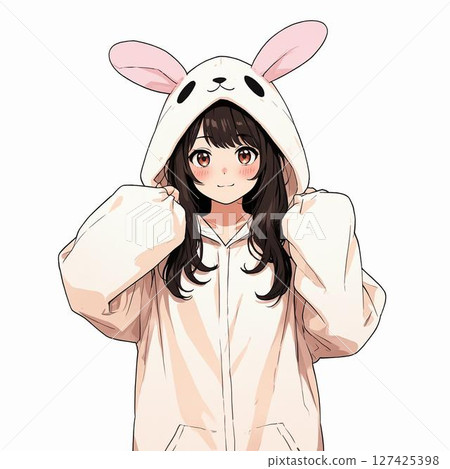 Illustration of a cute girl wearing a rabbit costume (white background) 127425398