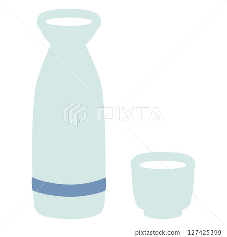 Sake bottle and sake cup illustration Sake bottle and sake cup illustration 127425399