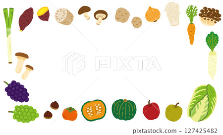 Autumn harvest festival themed horizontal illustration background material of vegetables and fruits 127425482