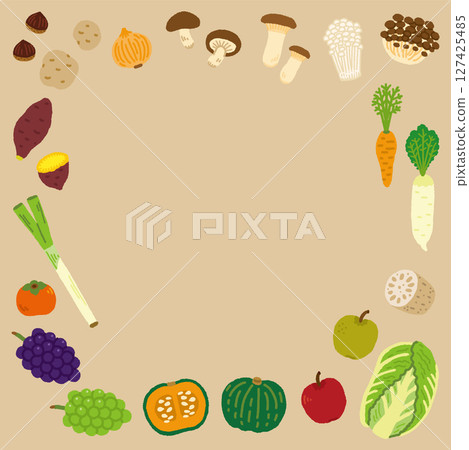 Autumn harvest festival background vegetables fruits hand-drawn illustration Autumn harvest festival background vegetables fruits hand-drawn illustration 127425485