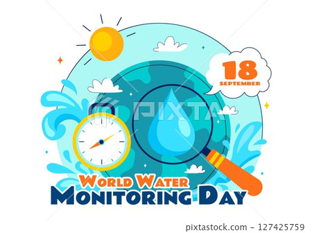 World Water Monitoring Day Vector Illustration with Droplets and Planet Earth for Awareness and Protection of Water Resources in a Background 127425759