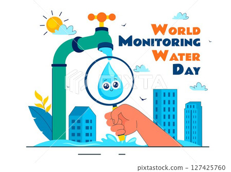 World Water Monitoring Day Vector Illustration with Droplets and Planet Earth for Awareness and Protection of Water Resources in a Background 127425760