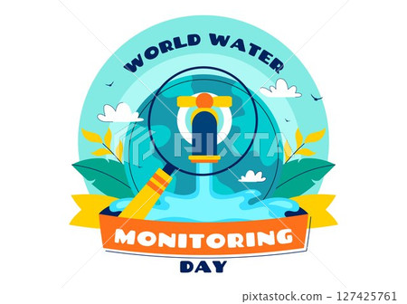 World Water Monitoring Day Vector Illustration with Droplets and Planet Earth for Awareness and Protection of Water Resources in a Background 127425761