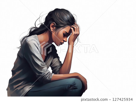 3d illustration of a woman holding her head 127425934