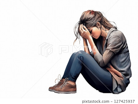 一名憂鬱婦女的 3d 插圖 一名憂鬱婦女的 3d 插圖 127425937