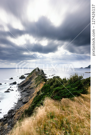 Dramatic clouds and the coastline leading to the sea, Tonosuyama Observatory, Koshikijima Island 127426137