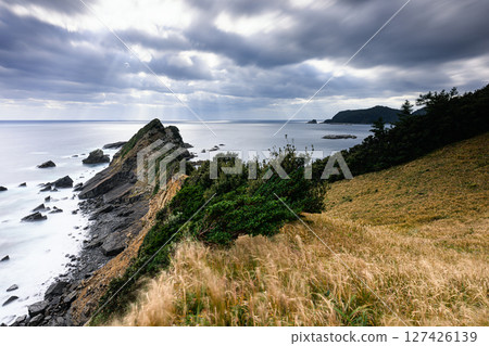 Dramatic clouds and the coastline leading to the sea, Tonosuyama Observatory, Koshikijima Island 127426139