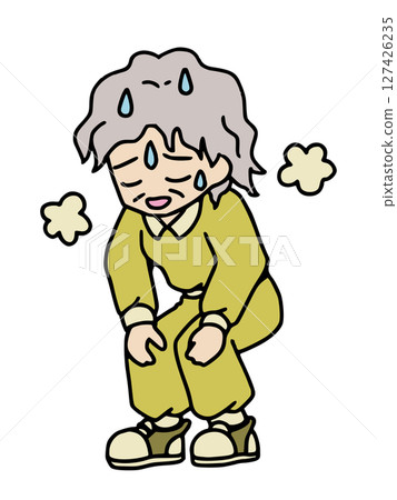 Color illustration of a senior woman who is tired and sweaty after exercise 127426235