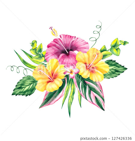 Tropical summer flamingo illustration with coconut 127426336