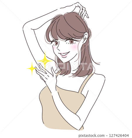 Illustration of a smiling woman cleaning her armpits 127426404