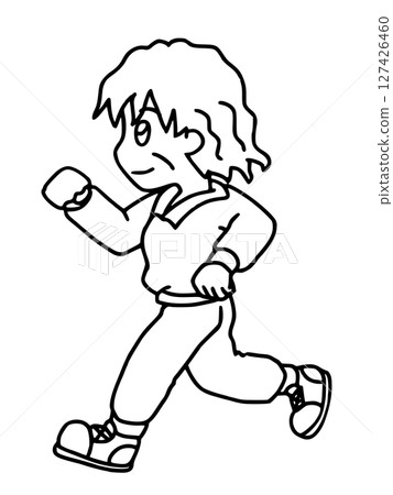 Line drawing of a healthy senior woman jogging energetically Line drawing of a healthy senior woman jogging energetically 127426460