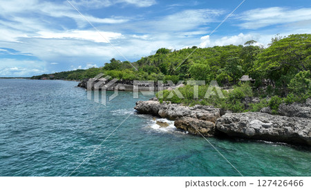 Coast beach drone Philippines Cebu aerial sea Kalubian view beautiful rock pov, tourist place for recreation island and travel inshore waves, people clean water, blue sky love beauty of life, rocky Coast beach drone Philippines Cebu aerial sea Kalubian view beautiful rock pov, tourist place for recreation island and travel inshore waves, people clean water, blue sky love beauty of life, rocky 127426466
