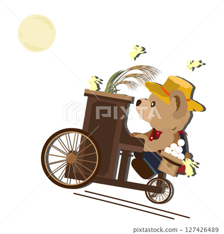 一隻泰迪熊騎著腳踏車看月亮的插圖,腳踏車上還掛著鋼琴(剪貼畫) 一隻泰迪熊騎著腳踏車看月亮的插圖,腳踏車上還掛著鋼琴(剪貼畫) 127426489